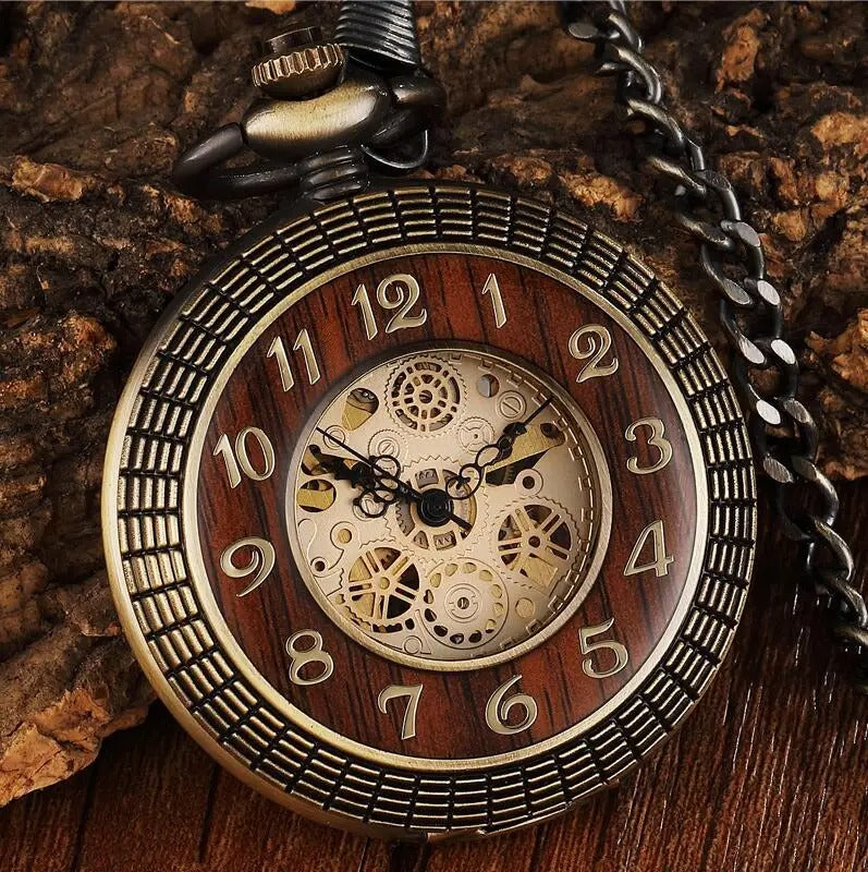 TREEWETO Montre de poche unisexe avec chaîne analogique à remontage manuel Antique Squelette Chiffres romains Doré, Gold057 TREEWETO Montre de poche unisexe avec chaîne analogique à remontage manuel Antique Squelette Chiffres romains Doré, Gold057