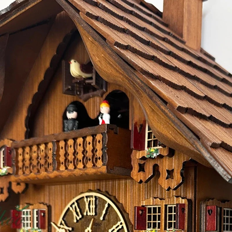 Horloge Murale Coucou Traditionnel Forêt Noire - Chalet En Bois Handcrafted Avec Pendule Quartz, 115 × 225 × 50MM