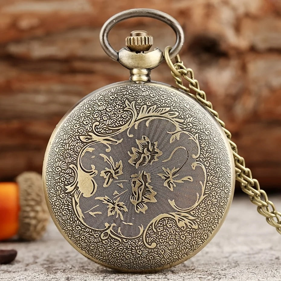Montre De Poche Homme Vintage Big H - Style Chinois Bronze Avec Chaîne, Idéal Cadeau Harry Potter